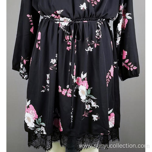 ladie's chiffon flower printed long dresses